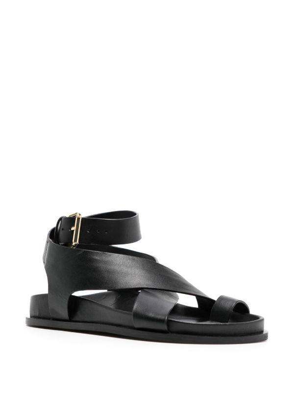 A.EMERY Black Jalen Flat Leather Sandals | Browns Sandals