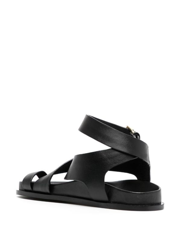 A.EMERY Black Jalen Flat Leather Sandals | Browns Sandals
