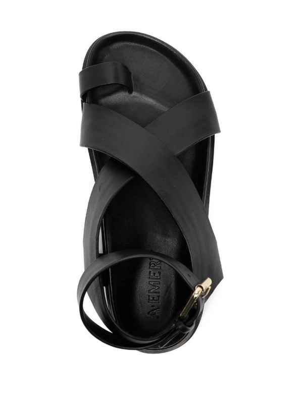 A.EMERY Black Jalen Flat Leather Sandals | Browns Sandals