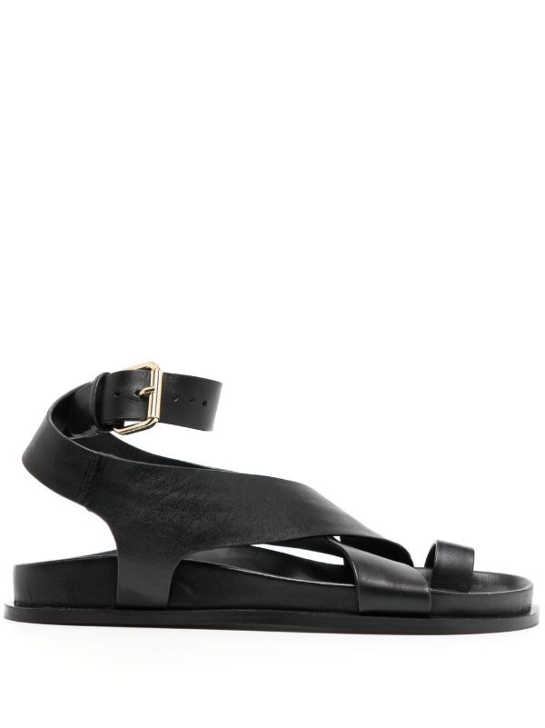 A.EMERY Black Jalen Flat Leather Sandals | Browns Sandals
