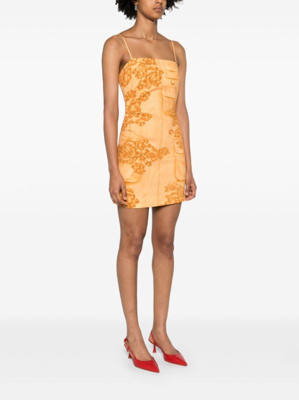 Acne Studios Orange Trompe L'oeil Print Strap Dress | Browns Day Dresses