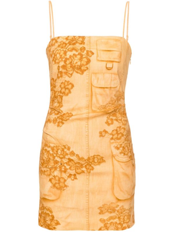 Acne Studios Orange Trompe L'oeil Print Strap Dress | Browns Day Dresses