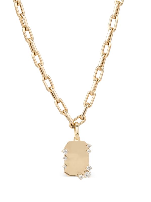 Adina Reyter 14kt yellow gold Dog Tag diamond necklace | Browns Fine Necklaces