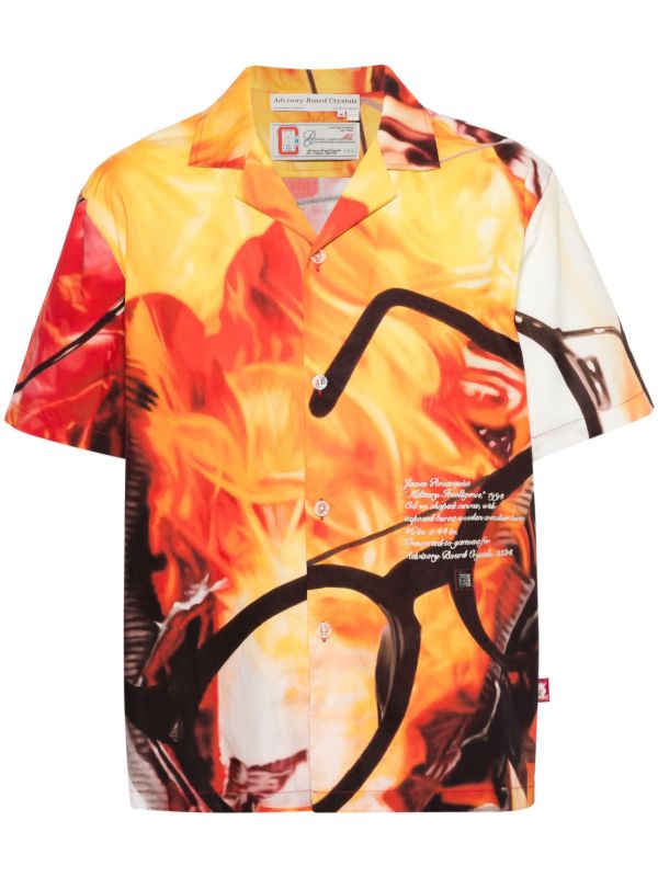 Advisory Board Crystals Orange And Red Glasses And Fire Print Short-Sleeved Shirt | Browns Shirts