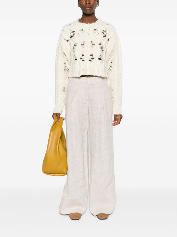 AISLING CAMPS White Cable Knit Cropped Sweater | Browns Knitted Sweaters