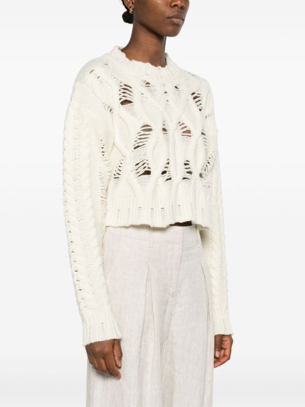 AISLING CAMPS White Cable Knit Cropped Sweater | Browns Knitted Sweaters