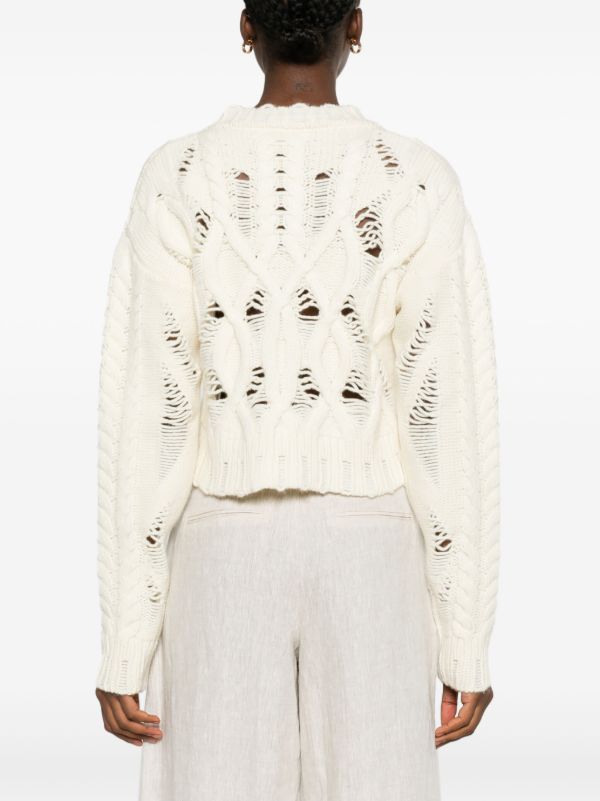 AISLING CAMPS White Cable Knit Cropped Sweater | Browns Knitted Sweaters