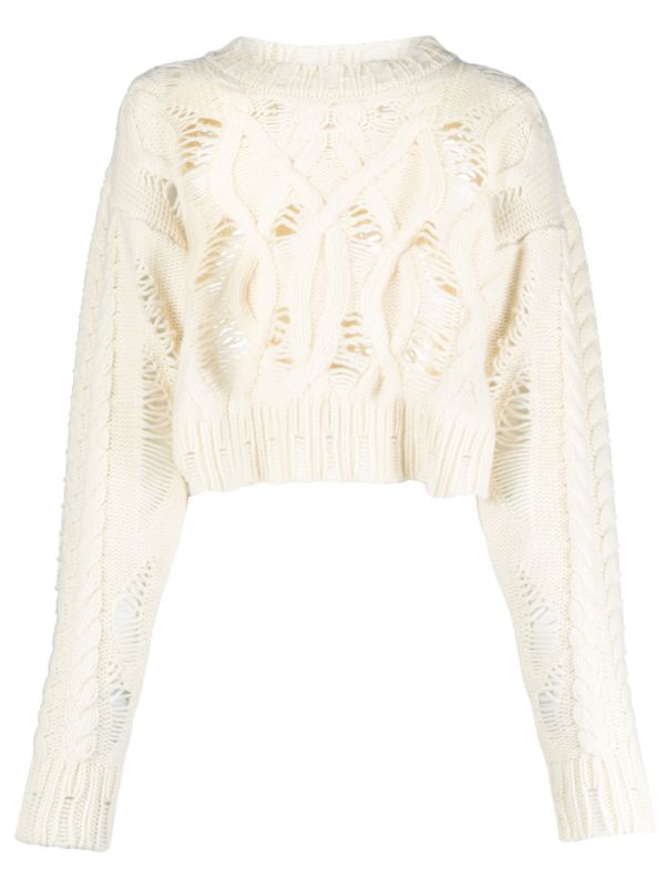 AISLING CAMPS White Cable Knit Cropped Sweater | Browns Knitted Sweaters