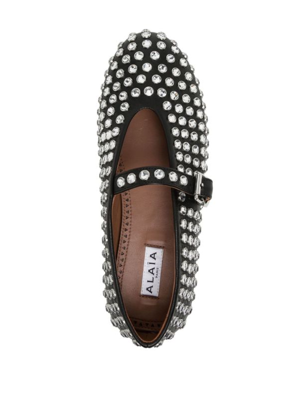 Alaïa Black Strass Crystal-Embellished Leather Ballerina Shoes | Browns Ballerina Shoes