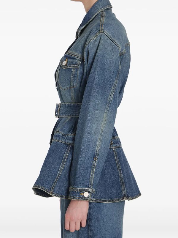Alaïa Blue Peplum Denim Jacket | Browns Denim Jackets