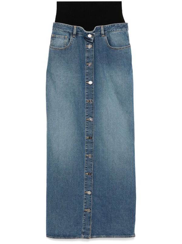 Alaïa Knitted-Waist Maxi Denim Skirt | Browns Straight Skirts