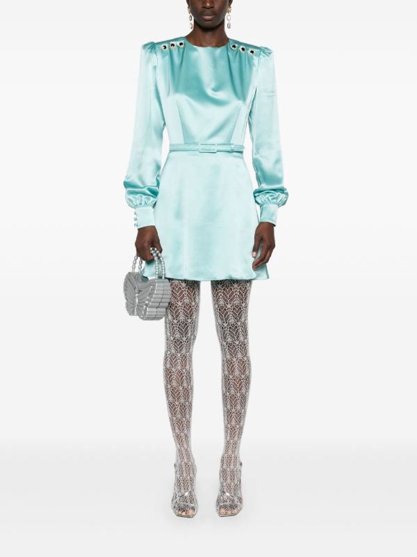 Alessandra Rich Blue Belted Silk Mini Dress | Browns Cocktail & Party Dresses