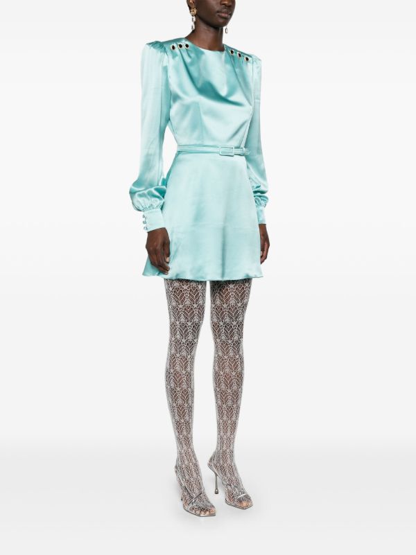 Alessandra Rich Blue Belted Silk Mini Dress | Browns Cocktail & Party Dresses