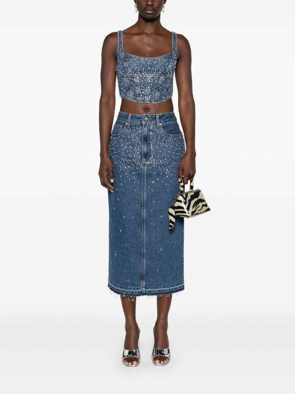 Alessandra Rich Blue Rhinestone Denim Skirt | Browns Denim Skirts