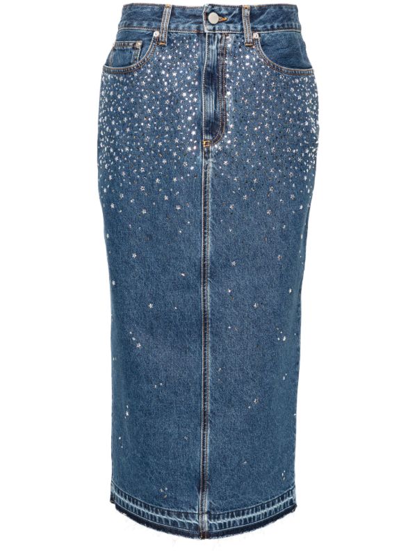 Alessandra Rich blue rhinestone denim skirt | Browns Denim Skirts