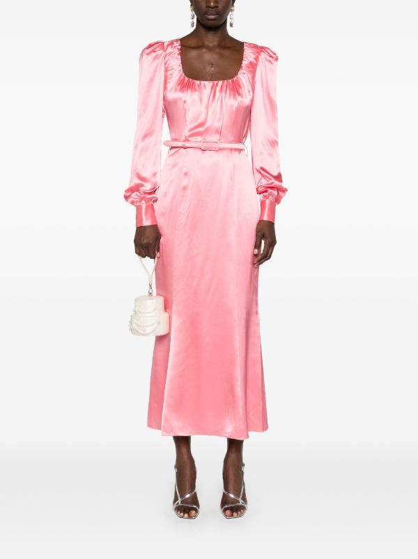 Alessandra Rich Pink Belted Silk Midi Dress | Browns Day Dresses