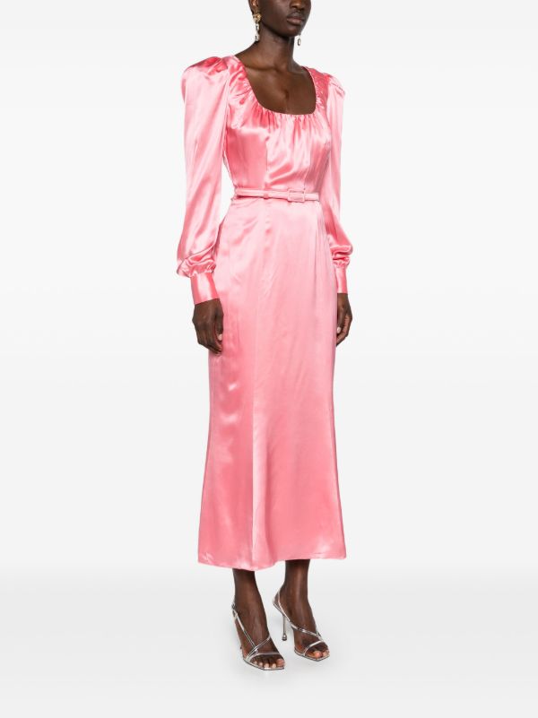 Alessandra Rich Pink Belted Silk Midi Dress | Browns Day Dresses