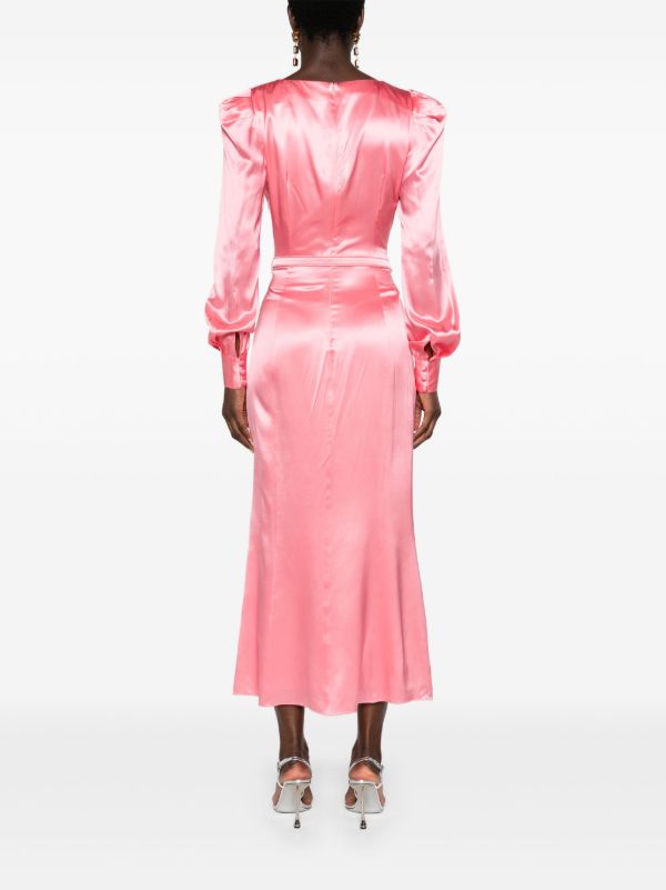 Alessandra Rich Pink Belted Silk Midi Dress | Browns Day Dresses