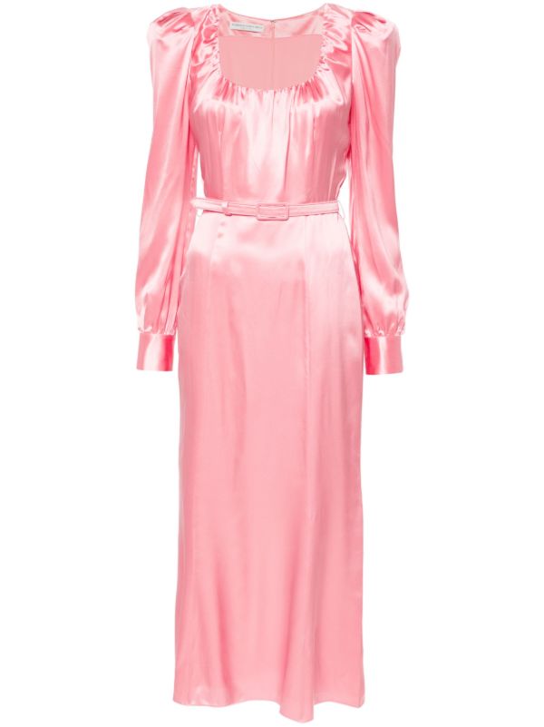 Alessandra Rich pink belted silk midi dress | Browns Day Dresses