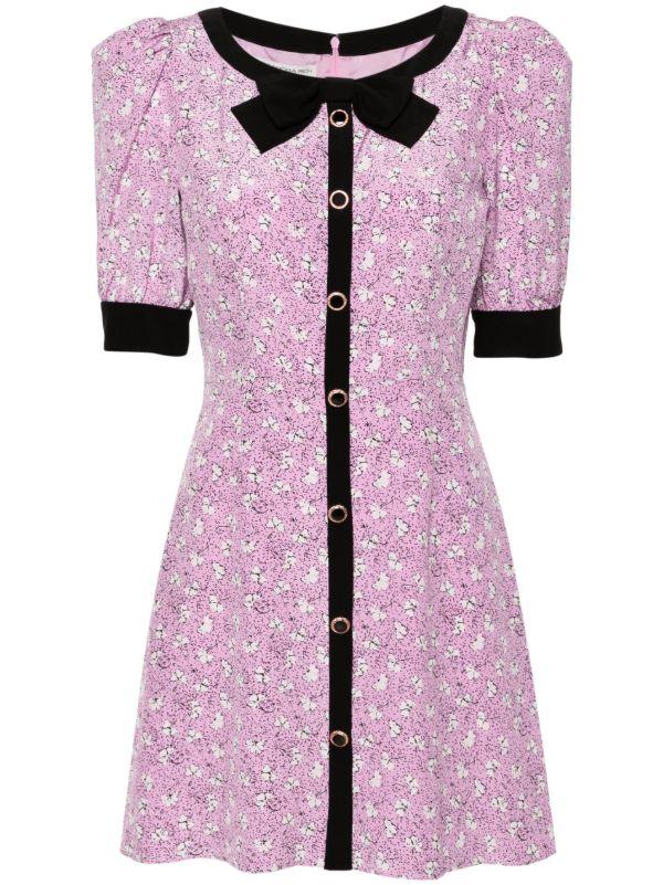 Alessandra Rich pink clover-print silk mini dress | Browns Day Dresses
