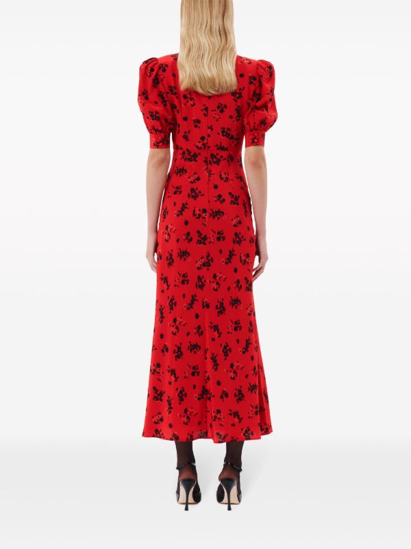 Alessandra Rich Red Rose-Print Silk Dress | Browns Day Dresses
