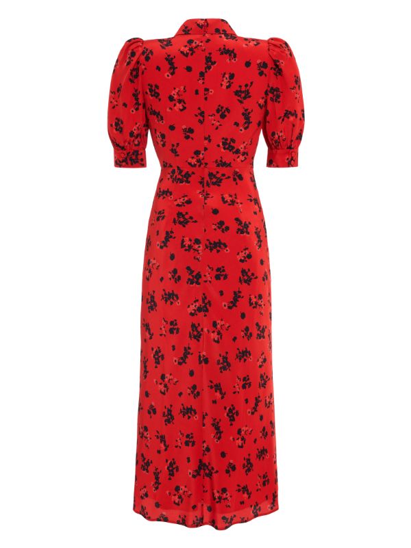 Alessandra Rich Red Rose-Print Silk Dress | Browns Day Dresses