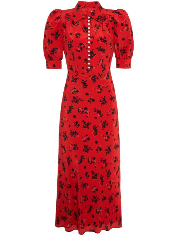 Alessandra Rich Red Rose-Print Silk Dress | Browns Day Dresses