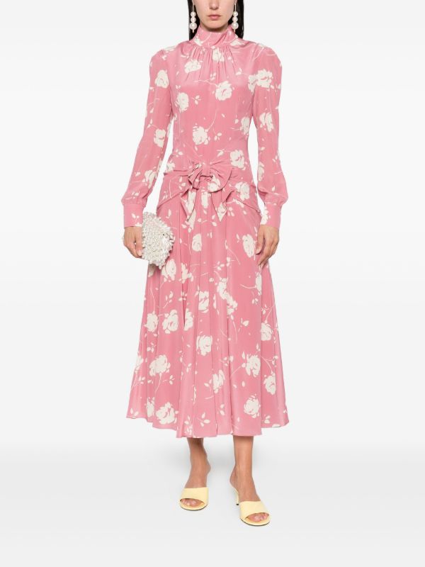 Alessandra Rich Rose-print Belted Midi Dress | Browns Day Dresses