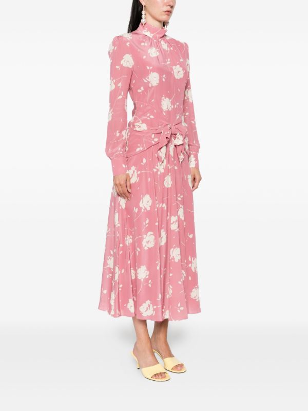 Alessandra Rich Rose-print Belted Midi Dress | Browns Day Dresses
