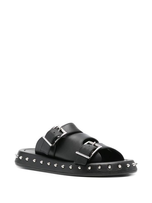 Alexander McQueen Buckled Leather Slides | Browns Flip Flops & Slides