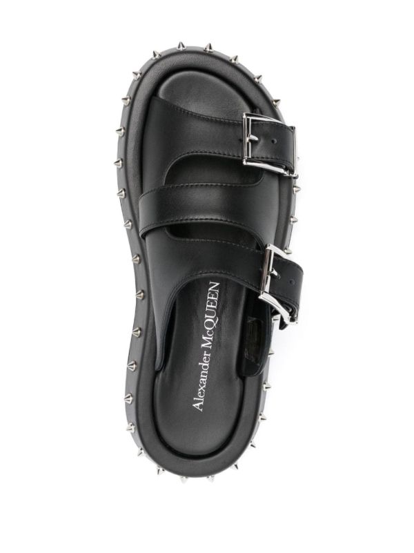 Alexander McQueen Buckled Leather Slides | Browns Flip Flops & Slides