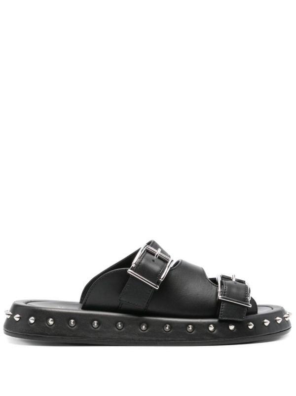 Alexander McQueen Buckled Leather Slides | Browns Flip Flops & Slides