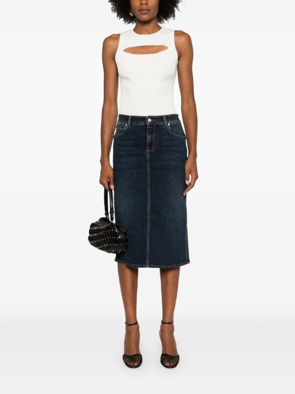 Alexander McQueen Pencil Denim Midi Skirt | Browns Straight Skirts