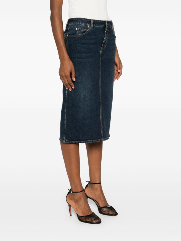 Alexander McQueen Pencil Denim Midi Skirt | Browns Straight Skirts
