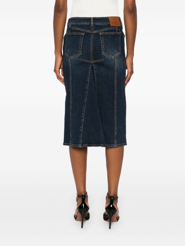 Alexander McQueen Pencil Denim Midi Skirt | Browns Straight Skirts