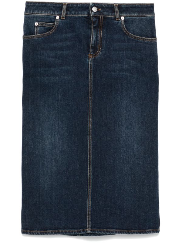Alexander McQueen Pencil Denim Midi Skirt | Browns Straight Skirts