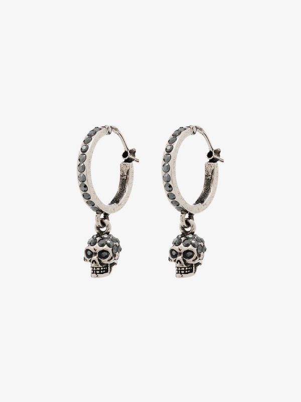 Alexander McQueen silver tone mini crystal skull hoop earrings | Browns Earrings