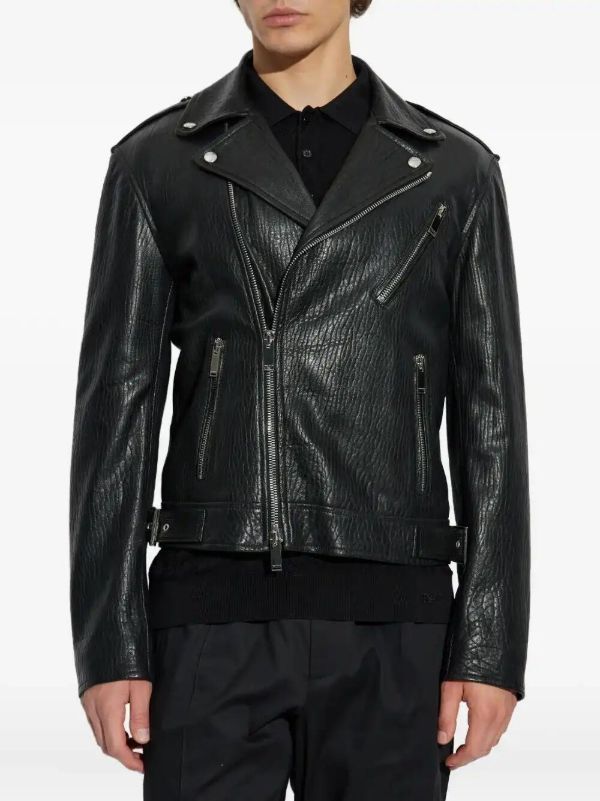 Alexander McQueen Textured Leather Biker Jacket | Browns Leather Jackets