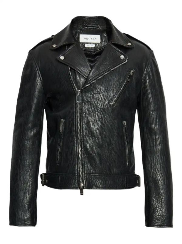 Alexander McQueen textured leather biker jacket | Browns Leather Jackets