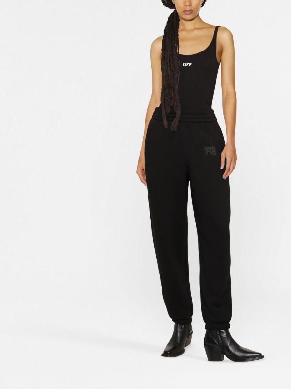 Alexander Wang Black Logo Print Tapered Track Pants | Browns Sweatpants