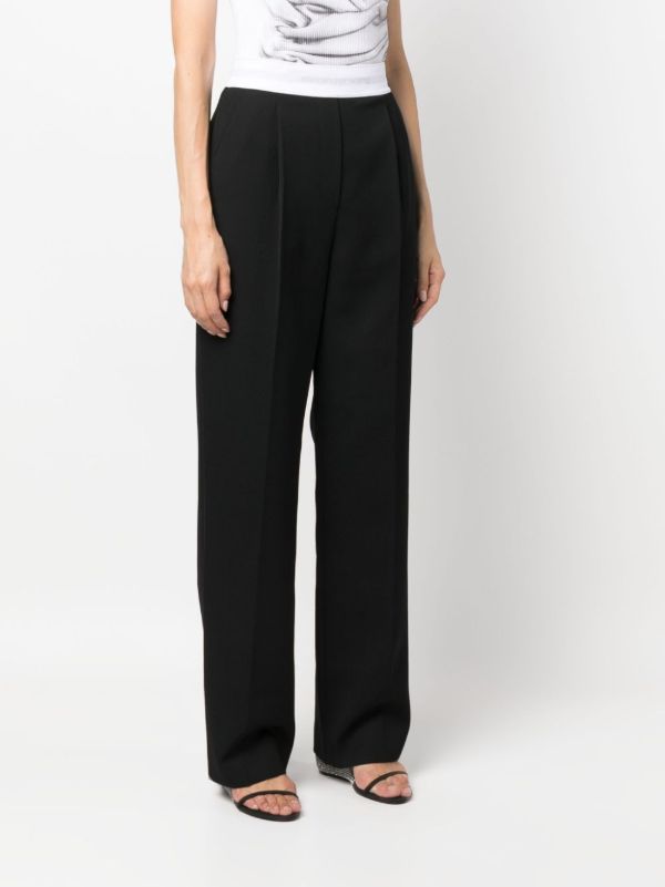 Alexander Wang Black Logo-Waistband Wool Trousers | Browns Straight-Leg Pants