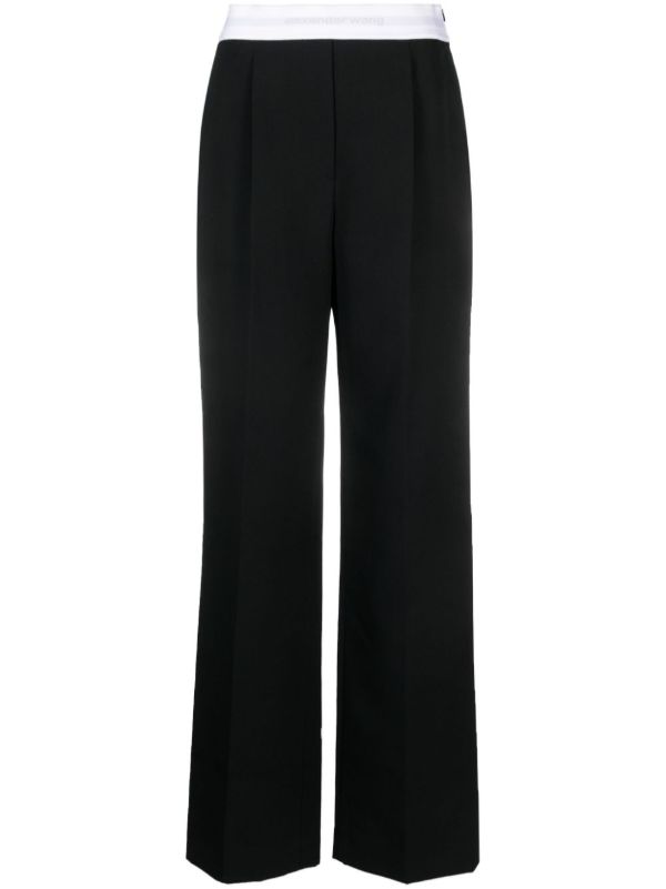Alexander Wang Black Logo-Waistband Wool Trousers | Browns Straight-Leg Pants