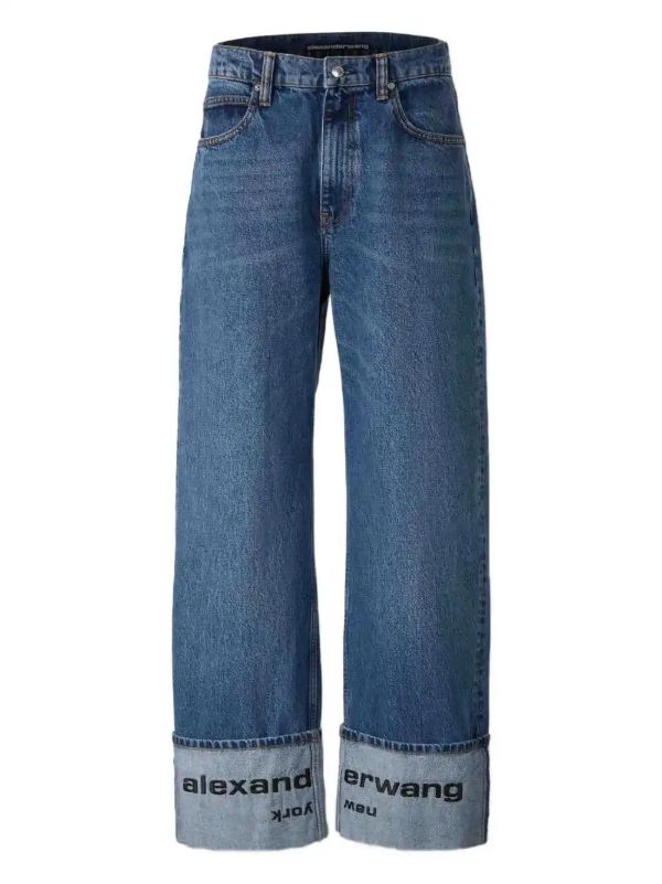 Alexander Wang cuffed logo-detail jeans | Browns Straight-Leg Pants