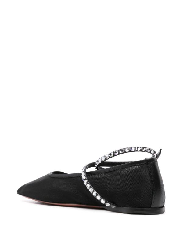 Amina Muaddi Black Ane Mesh Crystal Ballerina Flats | Browns Ballerina Shoes