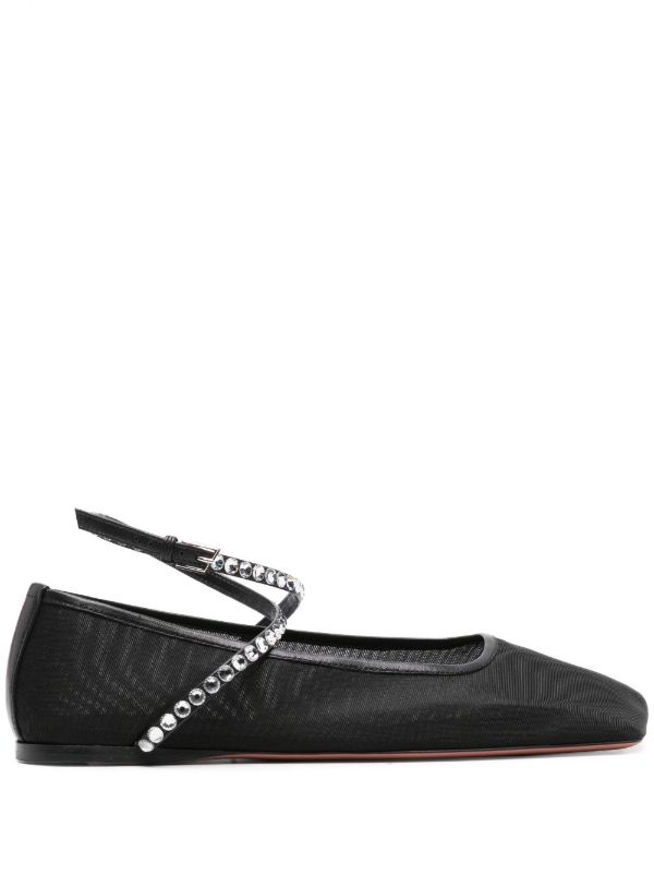 Amina Muaddi Black Ane Mesh Crystal Ballerina Flats | Browns Ballerina Shoes