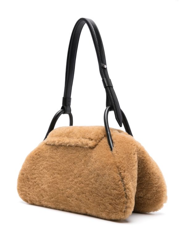 Amina Muaddi Neutral Gemini Shearling Shoulder Brown | Browns Shoulder Bags