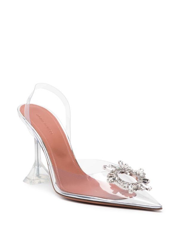 Amina Muaddi Silver Begum 95 Crystal Slingback Pumps | Browns Pumps