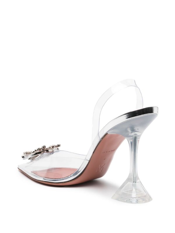 Amina Muaddi Silver Begum 95 Crystal Slingback Pumps | Browns Pumps