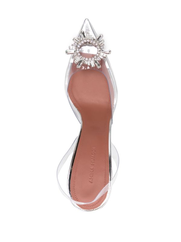 Amina Muaddi Silver Begum 95 Crystal Slingback Pumps | Browns Pumps