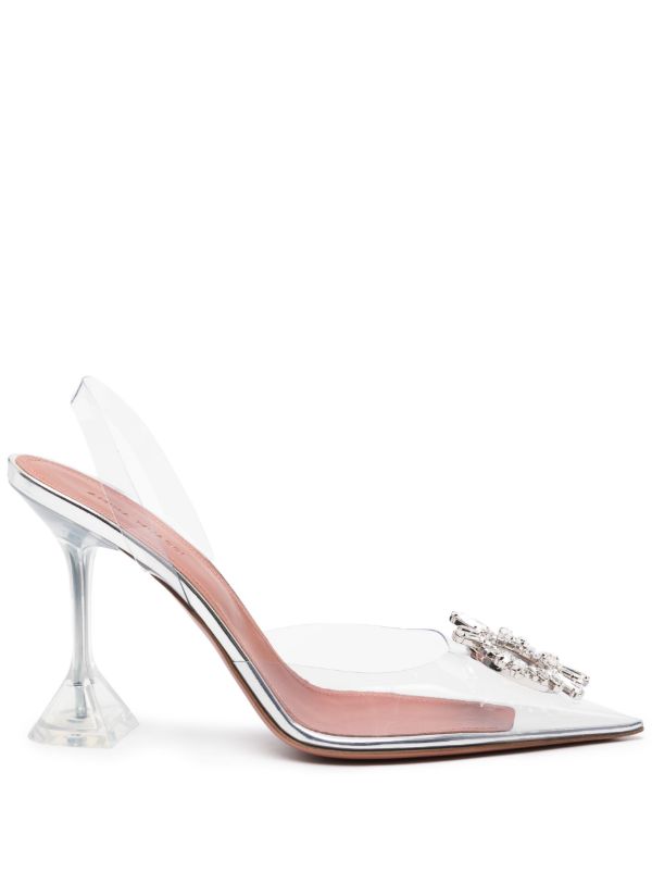 Amina Muaddi silver Begum 95 crystal slingback pumps | Browns Pumps